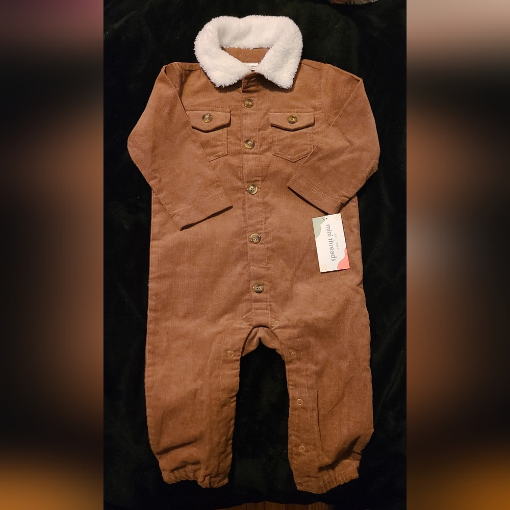 Petit Lem Rust Corduroy Baby Jumpsuit